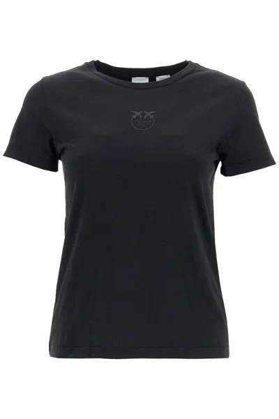 Pinko T-shirt With Love Birds Embroidery In Noir Limousine