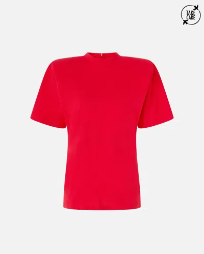 Pinko Short-sleeved T-shirt With Padded Shoulders In Red