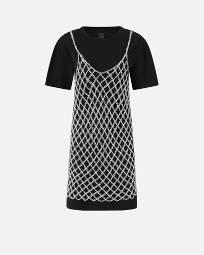 Pinko Short T-shirt Dress Combined With Sequin Dress In Limo Black