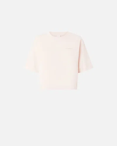 Pinko Short T-shirt With Embroidered Logo In Pink-pale Chestnut Brown