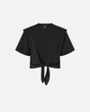 Pinko Short T-shirt With Knot In Front In Limo Black