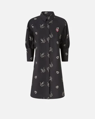 Pinko Short Tattoo-print Shirt Dress In Black
