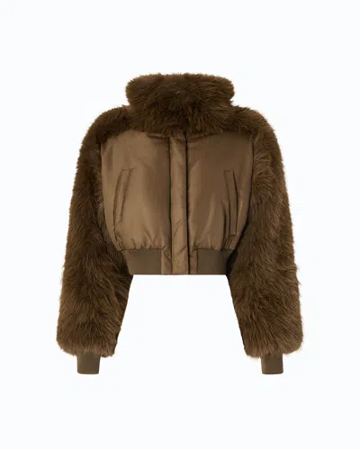 Pinko - Kurze Bomberjacke Aus Technischem Satin Und Kunstpelz - Xs In Brown