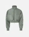 Pinko Short Technical Satin Bomber Jacket In Green