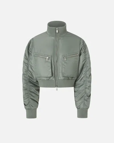 Pinko Short Technical Satin Bomber Jacket In Green