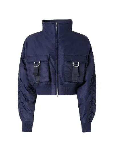 Pinko Short Technical Satin Bomber Jacket In Blue