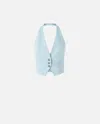 Pinko Light Blue Crop Vest With Halter Neckline And Button Closure In Viscose Woman In Crystal Blue