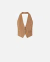 Pinko Open Back Short Vest In Brown - Wood Thrush
