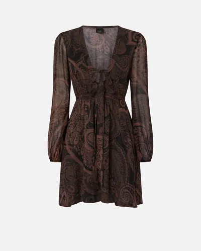 Pinko Paisley-print Tie-front Midi Dress In Brown