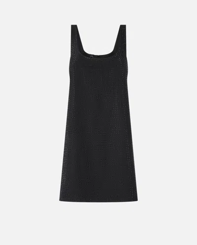 Pinko Short Yarn-dyed Dress With Full Rhinestones In Black