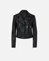 Pinko Short Zipped Nappa Leather Biker Jacket In Limo Black