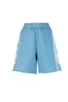 Pinko Light Blue Shorts With Elastic Waist And Logo Print On The Legs In Cotton Woman In Blue