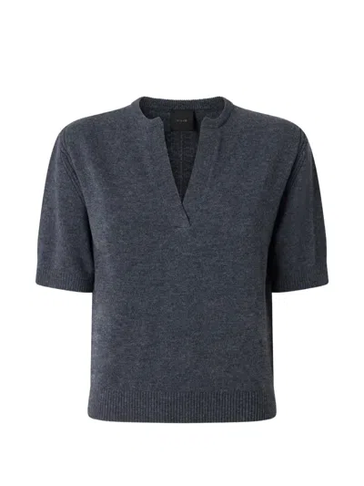 Pinko Short-sleeve V-neck Sweater In Gray