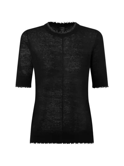 Pinko Short-sleeved T-shirt With Frayed Edges In Black