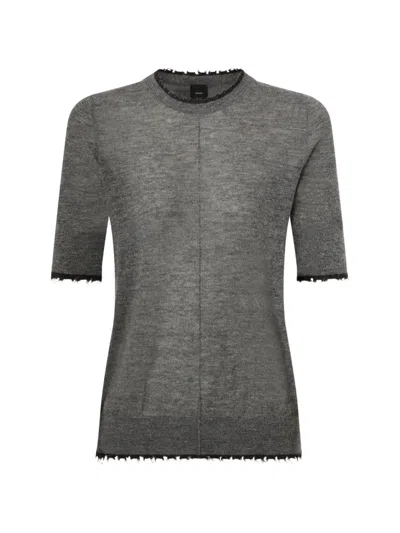 Pinko Short-sleeved T-shirt With Frayed Edges In Gray