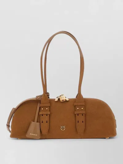 Pinko Shoulder Bag Adjustable Strap Buckle Detail Handles In Brown