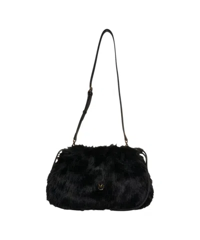 Pinko Shoulder Bag In Soft Faux Fur In Black