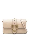 Pinko Beige Leather Shoulder Bag With Gold-tone Bird Clasp In Beige