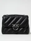 Pinko Quilted Sheepskin Leather Shoulder Bag With Silver Hardware In Black