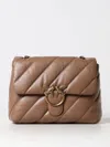 Pinko Quilted Sand Beige Calf Leather Shoulder Bag In Brown