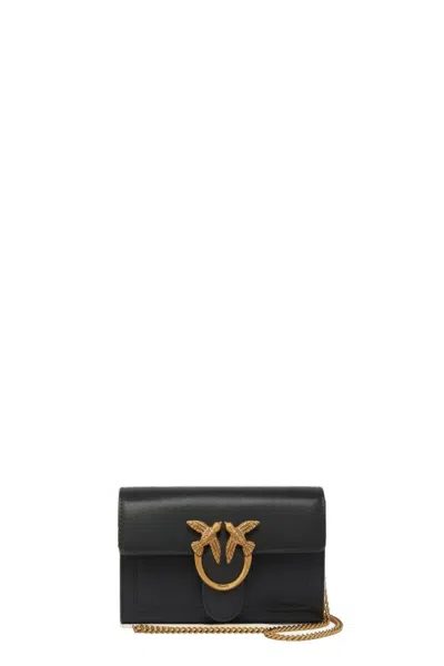 Pinko Shoulder Bag With Gold-tone Emblem And Chain Strap