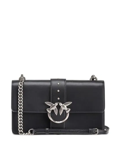 Pinko Shoulder Bag With Silver-tone Bird Clasp And Chain Strap In Black