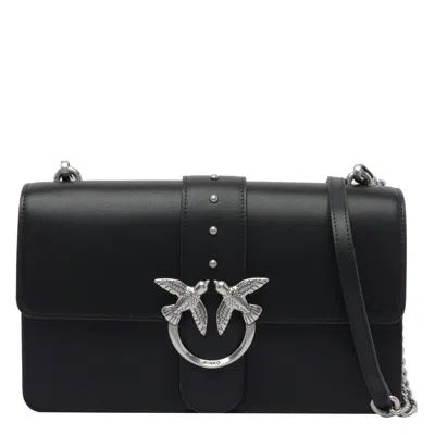 Pinko Shoulder Bag With Silver-tone Bird Clasp In Black