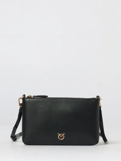 Pinko Flat Horizontal Mini Vitello Leather Crossbody Clutch In Black