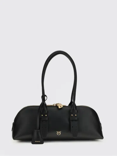 Pinko Bowling Bag Horizontal Black Handbag With Adjustable And Removable Shoulder Strap And Padlock Detail