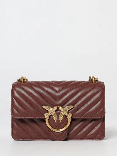 Pinko Love One Mini Leather Crossbody Bag In Burgundy