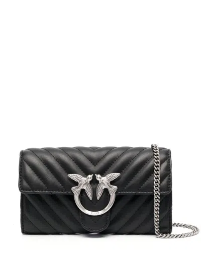 Pinko Love One Quilted Wallet-on-chain In Black