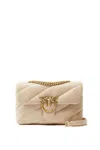 Pinko Quilted Shoulder Bag With Flap Closure And Circular Embellishment In Sand