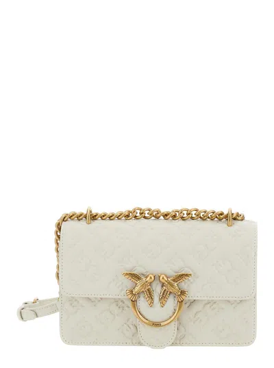 Pinko Love One White Mini Crossbody Bag With Logo On The Bukle In Leather Woman