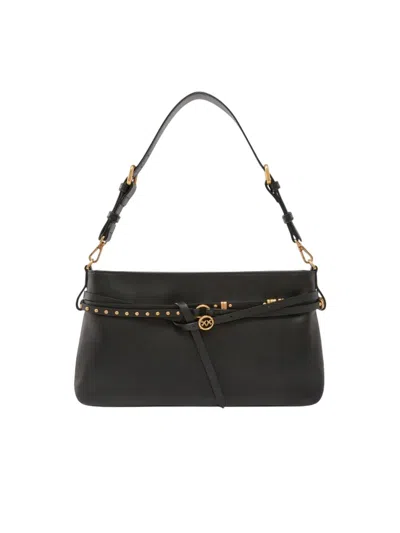 Pinko Leather Shoulder Bag With Adjustable Handle In Black