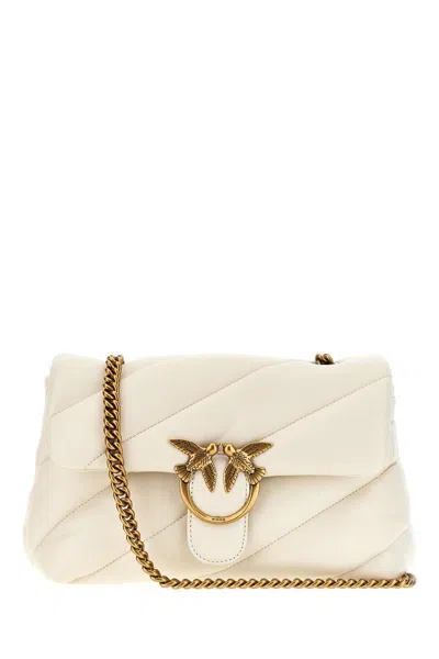 Pinko Foldover Quilted Shoulder Bag With Chain Strap In Beige