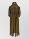 Pinko Long Off-the-shoulder Dress With Beaded Embroidery In Green