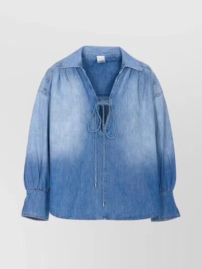 PINKO SHOULDER DETAIL TIE COLLAR V-NECK TOP