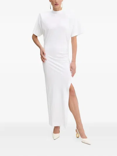 Pinko Shoulder-padded Side-split Maxi Dress In White