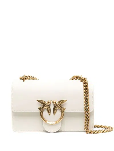 Pinko Mini Love-birds One Cross Body Bag In Bianco Seta-antique Gold