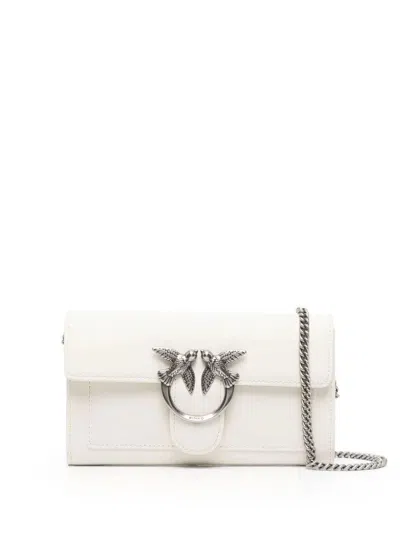 Pinko Love Icon Mini Crossbody Bag In White+white-old Silver