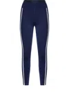 Pinko 'luna Piena' Blue Pants With Love Birds Diamond Cut Embroidery On The Front And Side Striped Detail In Blue