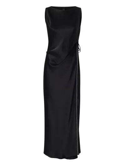 Pinko Side-tie Satin-paneled Midi Dress In Blue