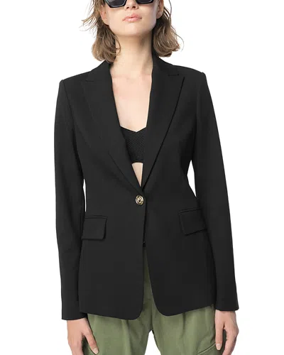 Pinko Kamut Black Single-breasted Jacket With Peak Revers In Viscose Blend Stretch Woman