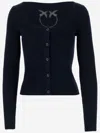Pinko Silk And Cotton Cardigan With Logo In Black