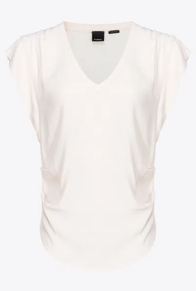 Pinko Silk-blend Blouse With Curved Hem In  Pink Smoke White