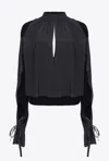 Pinko Silk-blend Blouse With Ruffled Sleeves In Limo Black