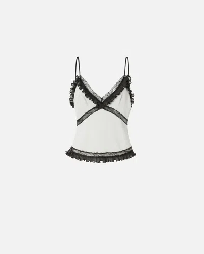 Pinko Silk-blend Crepe Thin Shoulder Top In Vanilla Ice-cream White
