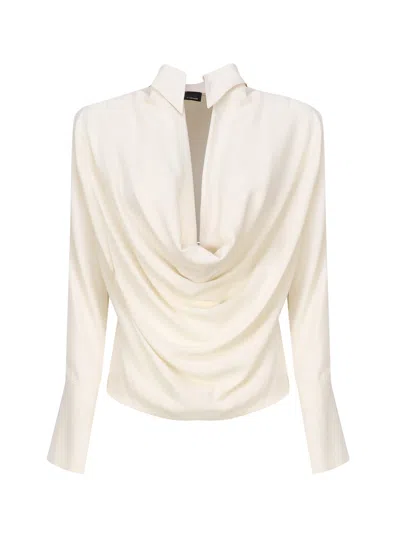 Pinko Silk Blend Draped Blouse In Cream