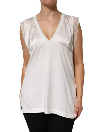 Pinko Silk Blend Lace Trim Sleeveless V-neck Women's Women's Top In White
