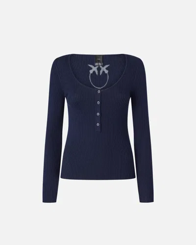 Pinko Silk Blend Ribbed Seraph Sweater In Mariner Jacket Blue